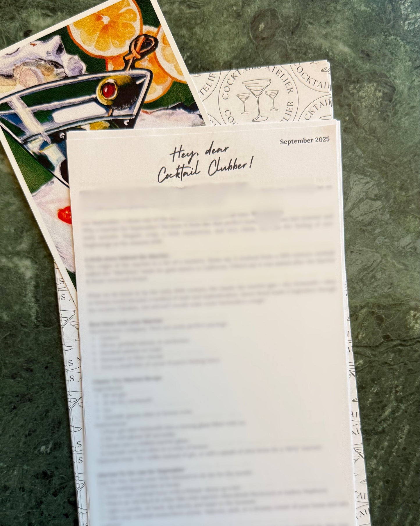 SEPTEMBER'S cocktail print mail "Pearls and Olives"